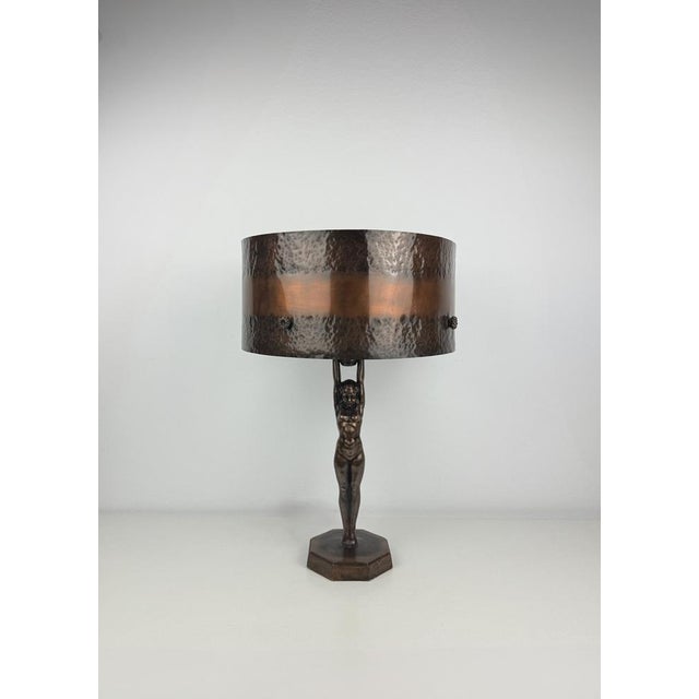 Art Deco Bronze Nude Figural Table Lamp by Gustav Adolf Daumiller, 1920s, in Very Good conditions. Designed 1920 to 1949...