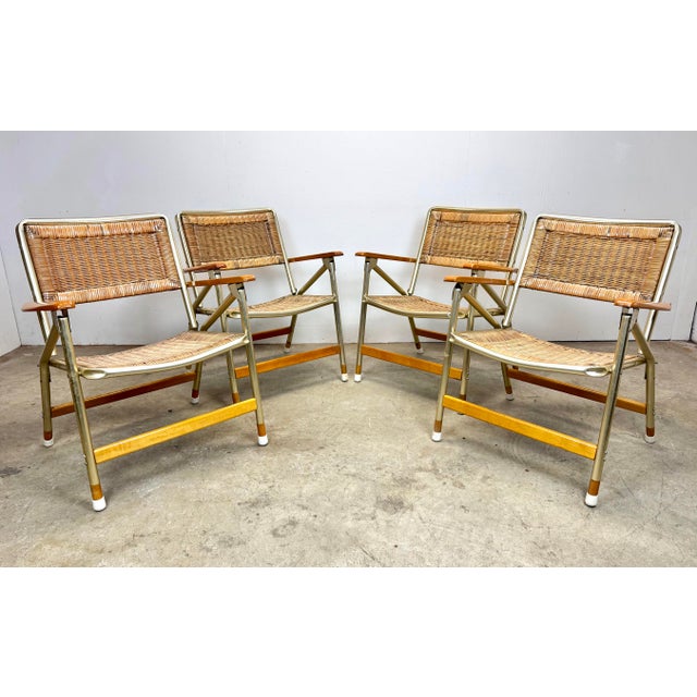 Mid-Century Modern 1970’s Mid Century Modern Rattan & Anodized Gold Aluminum Patio / Porch Chairs by Telescope For Sale - Image 3 of 12