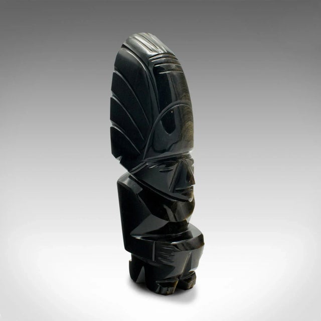 1950s Small Vintage Obsidian Aztec Idol Figure For Sale - Image 11 of 11