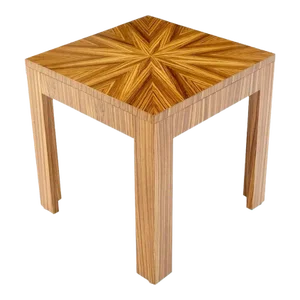 Square Parsons Style Sunburst Inlay Zebra Wood Occasional End Side Lamp Table