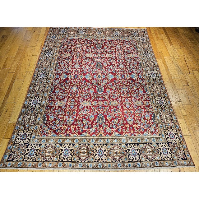 Persian Vintage Persian Mahal Sultanabad Rug, Hand-Knotted Wool, Geometric Pattern, 10x13, Red & Blue For Sale - Image 3 of 10