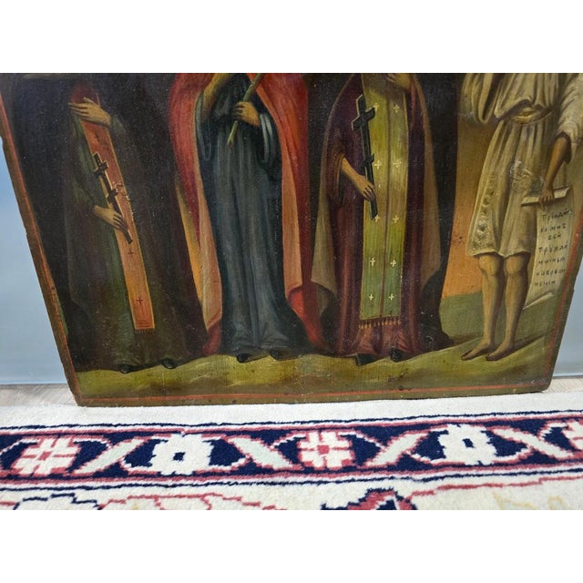 19th Century Orthodox Icon with Four Saints For Sale - Image 10 of 16