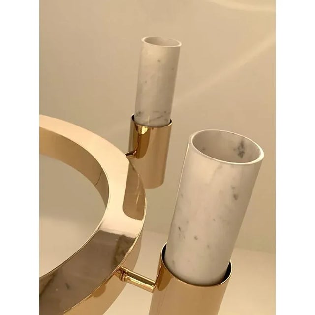 Luxury carrara marble ring chandelier impressive metal frame in gold 24k plating bath. carrara marble elements,exclusive...