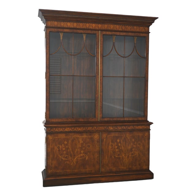 Theodore Alexander Inlaid Mahogany Large China Cabinet For Sale