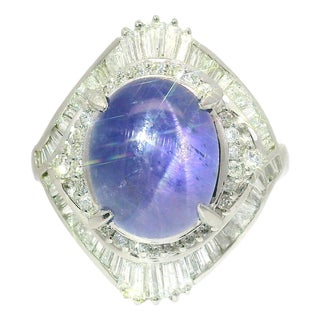 10.75 Carat Blue Star Sapphire Diamond Platinum Double Halo Ring, Size 6.5 For Sale
