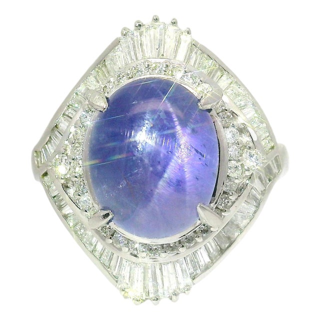 10.75 Carat Blue Star Sapphire Diamond Platinum Double Halo Ring, Size 6.5 For Sale