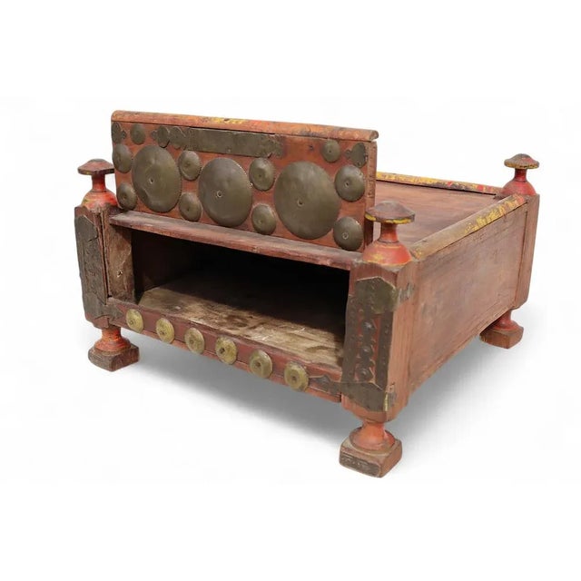 1930s Vintage Wood Side Table with Brass Details, 1930s For Sale - Image 5 of 11