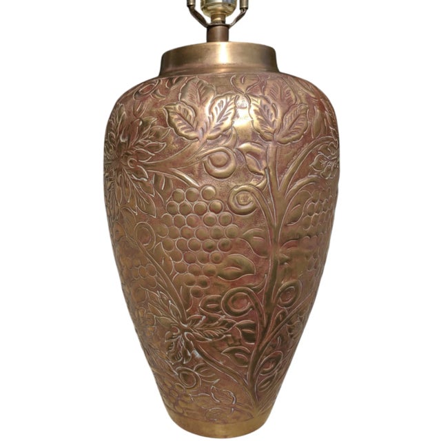 Early 20th Century Early 20th Century Brass Repousse Table Lamp For Sale - Image 5 of 10