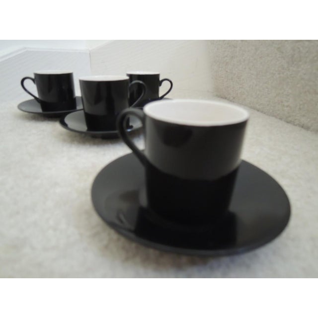 Demitasse Cups + Saucers Vtg Expresso Set - 4 Dainty Tea Cups + Matching Plates NEW. Features: - Glossy black finish...