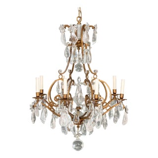 Maria Theresa Style Eight-Branch Gilt Bronze and Rock Crystal Chandelier For Sale