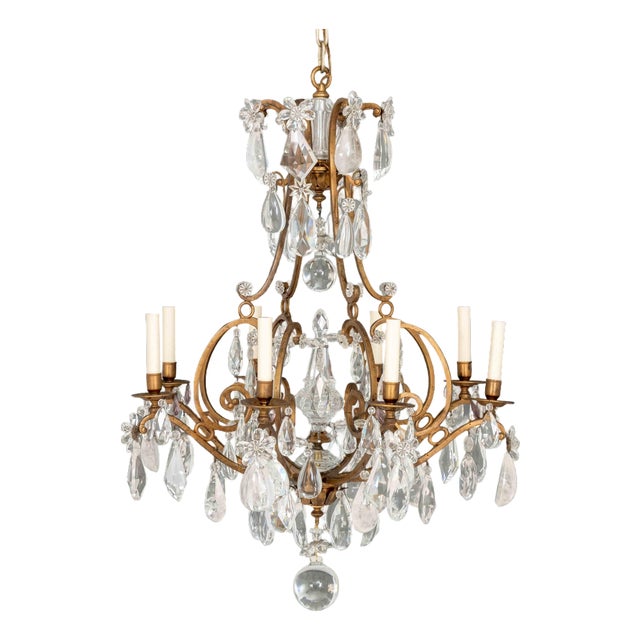 Maria Theresa Style Eight-Branch Gilt Bronze and Rock Crystal Chandelier For Sale