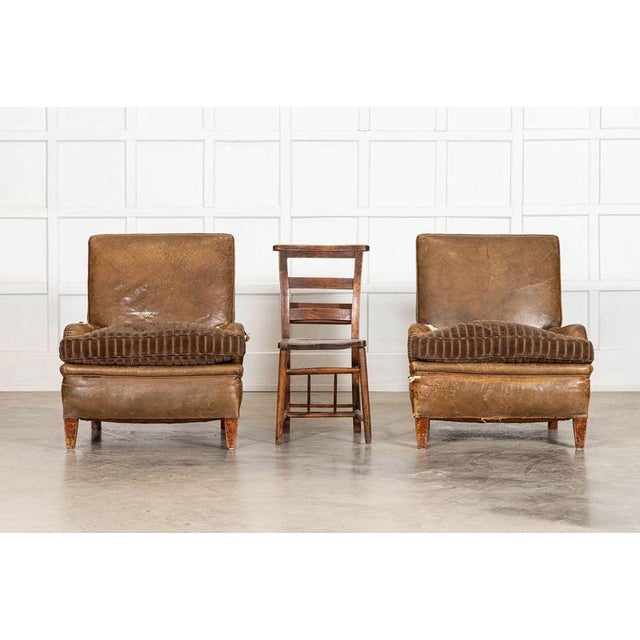 Circa 1920 Pair English Early 20thC Sprung Leather Armchairs For upholstery W75.5 x D72 x H87.5 cm Seat height inc cushion...