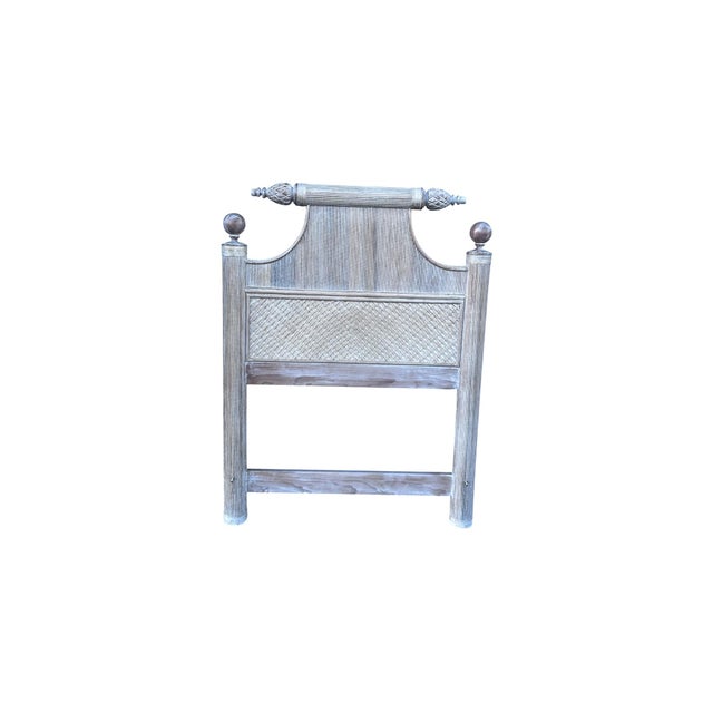 Late 20th Century Pair of Pencil Reed Bamboo Pagoda Twin Headboards White Washed. For Sale - Image 9 of 10