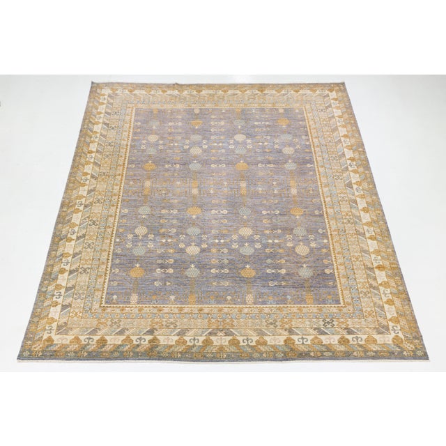 Oversized Modern Handmade Wool Rug Khotan Style in Blue For Sale - Image 9 of 9