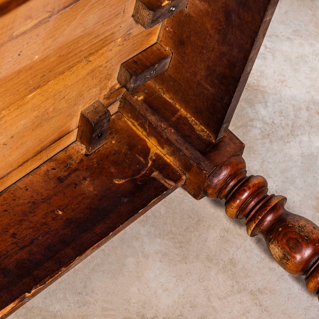 Wood 1940’s French Bobbin Leg Mid Oak Kitchen Dining Table For Sale - Image 7 of 9