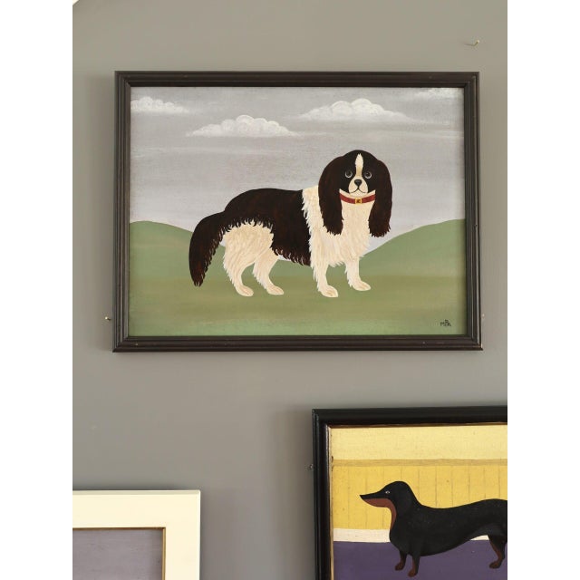 Contemporary Contemporary 'King Charles Spaniel' Original Naive Style Animal Mini Oil Painting by British Artist Matt Rix, Framed For Sale - Image 3 of 12