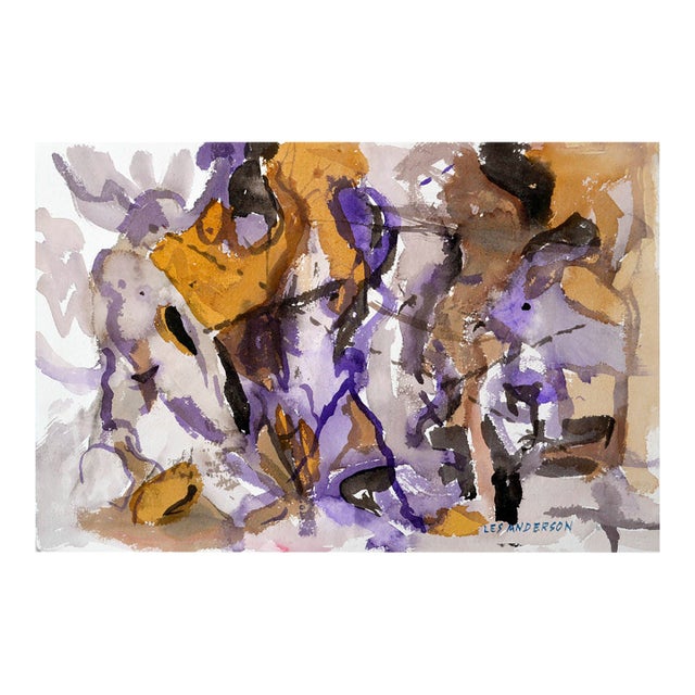 Purple & Ocher Abstract by Les Anderson For Sale