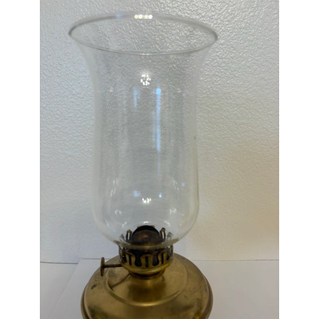 1950s Vintage Brass Hurricane Oil Lamps - A Pair For Sale - Image 5 of 6