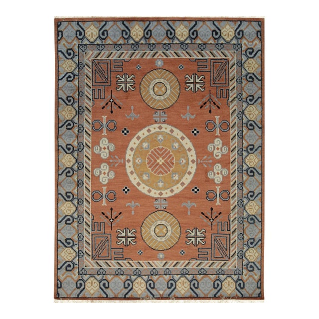 10x14 Jade Traditional Coral Geometric Medallion Hand Knotted Wool Carpet Rug For Sale