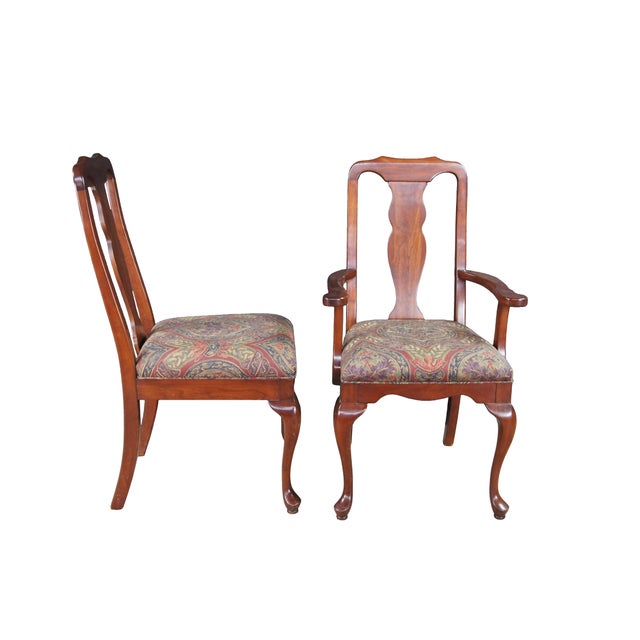 Set of 6 Harden Furniture Queen Anne Dining Chairs, circa 1999. Features a solid cherry frame with curved crest rail over...