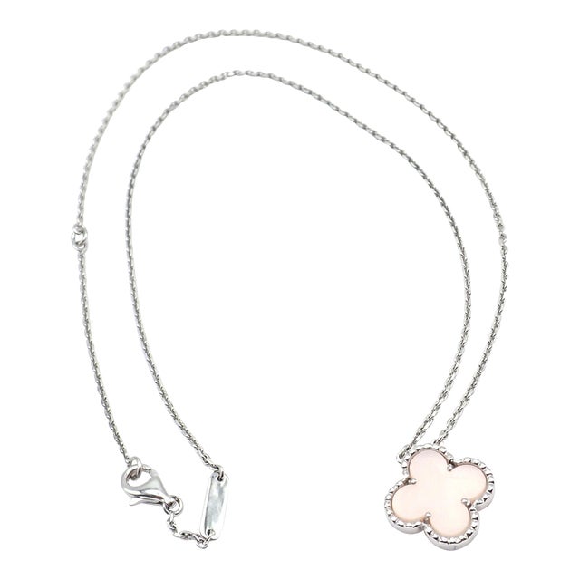 Van Cleef & Arpels Vintage Pink Opal White Gold Pendant Necklace For Sale