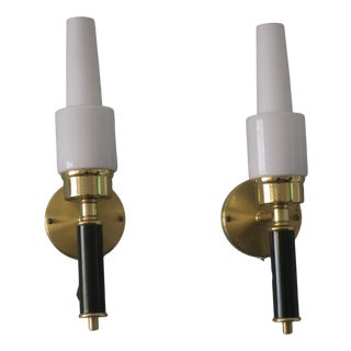 Vintage Swedish Wall Lights in Brass and Glass by C. E. Fors for Ewa Värnamo, Set of 2 For Sale