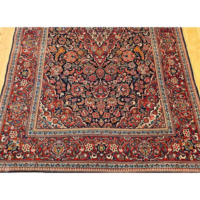 Vintage Persian Kashan Area Rug, Hand-Knotted Wool, Floral Pattern, Red & Navy, 5x7 For Sale - Image 12 of 17