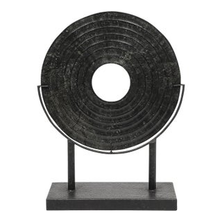 Mid-Century Modernist Bi-Disc Sculpture in Black Sandstone by Holly Hunt For Sale
