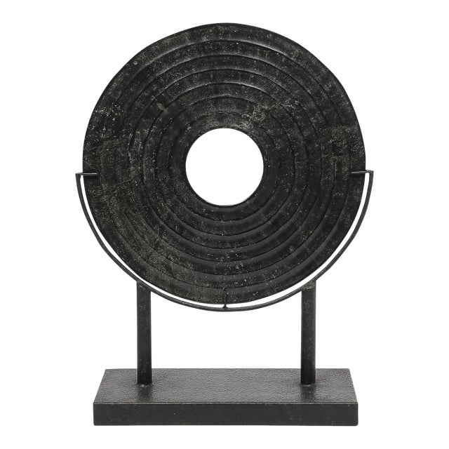 Mid-Century Modernist Bi-Disc Sculpture in Black Sandstone by Holly Hunt For Sale