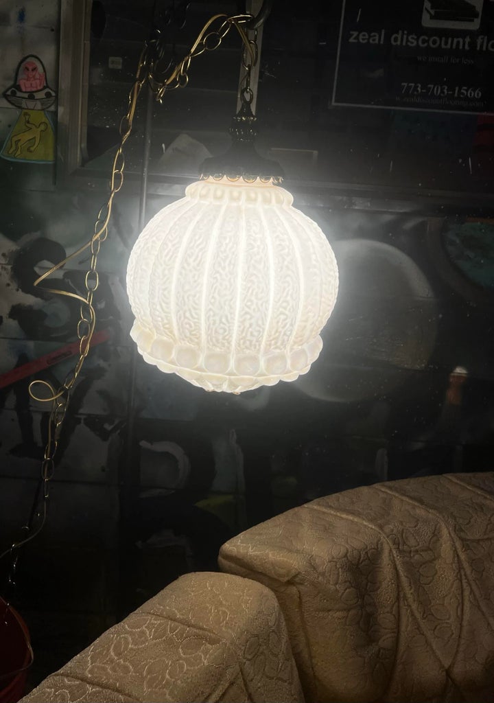 Vintage Hollywood Regency Style Iridescent Hanging Swag Lamp 