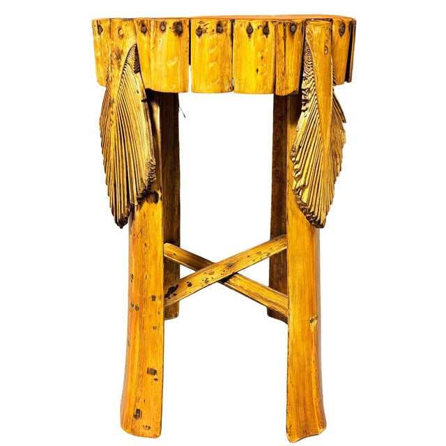 Mid-Century era split side table drink stand featuring a bent rattan structure with a Koa Wood tabletop.This unique accent...