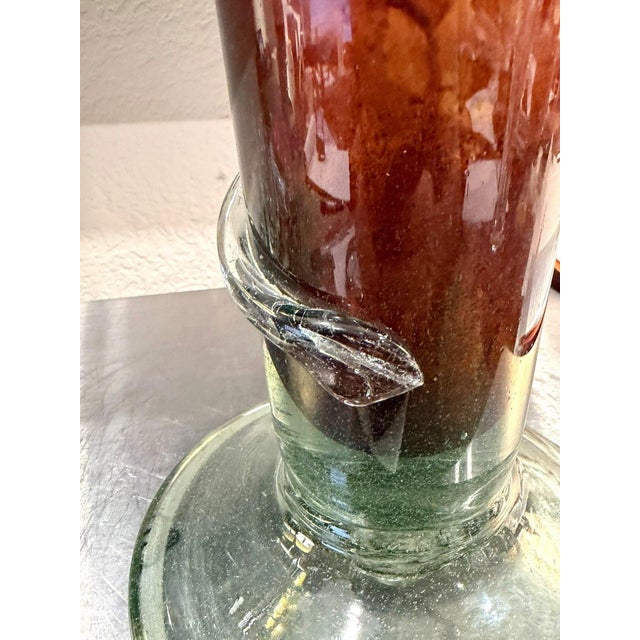 Amber Hand-Blown 20" Amber Red Art Glass Trumpet Vase Applied Serpentine Spiral For Sale - Image 8 of 18