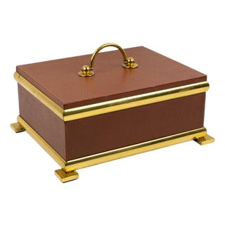 Empire Revival Leather and Brass Decorative Box, Italy 1950s For Sale