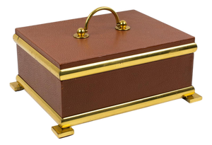Empire Revival Leather and Brass Decorative Box, Italy 1950s