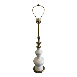 Mid-Century Stiffel Ceramic and Brass White and Blue Table Lamp