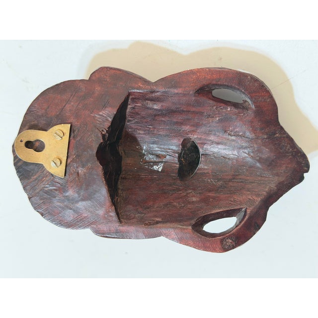 Late 20th Century Vintage Chinese Hand-Carved Hardwood Smiling Sage Elder Wall Mask For Sale - Image 5 of 9