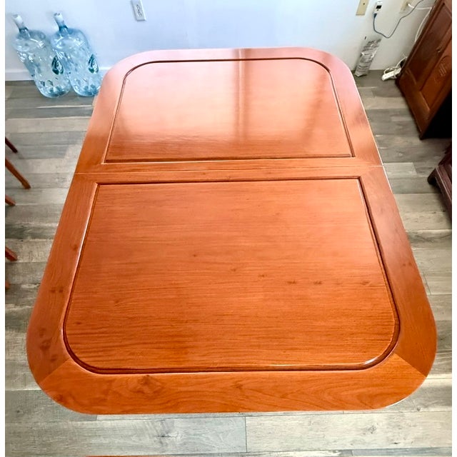 1970s Chinese Soild Rosewood Chinese Longevity Oval Dining Set 7 Piece For Sale - Image 11 of 18