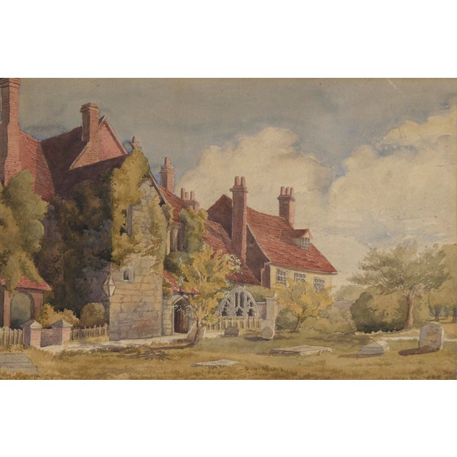 English Mansion by the Cemetery - Late 1800s Watercolor on Paper Dramatic and detailed landscape by Lucy Cooper (British,...