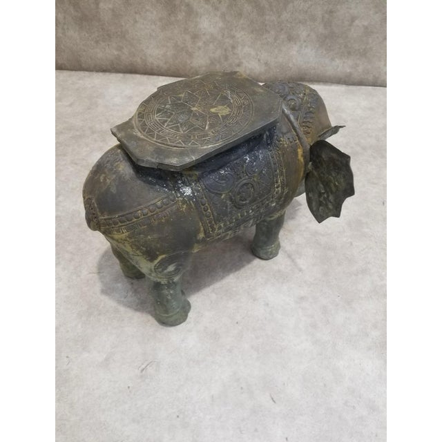 Antique Balinese Hammered Bronze Saddled Elephant Plant Stands - Set of 3 For Sale - Image 10 of 12
