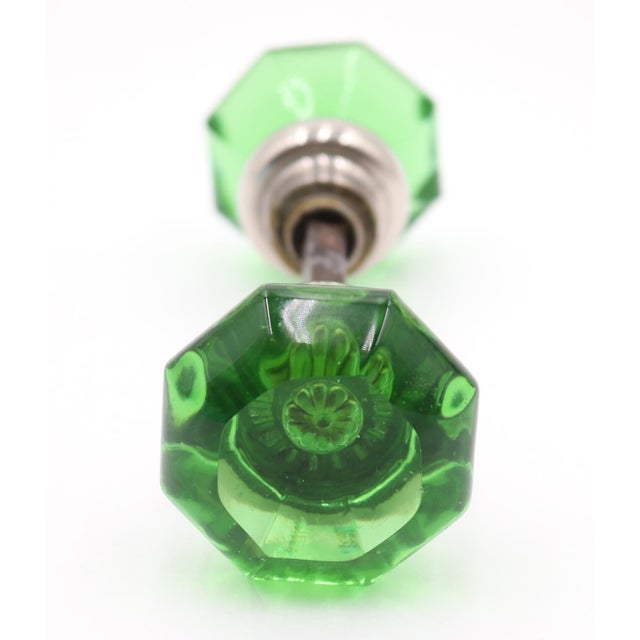 Mid 20th Century Pair of Vintage Octagon Green Glass Door Knobs For Sale - Image 5 of 5