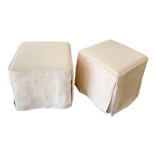 Linen Upholstered Stools - a Pair For Sale