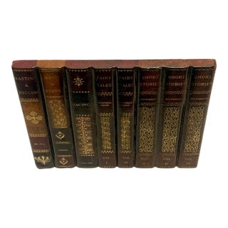 Vintage Theodore Alexander Style Trompe L’oeil Wood Book Spine Library Facade For Sale