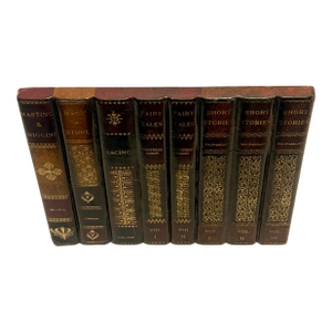 Vintage Theodore Alexander Style Trompe L’oeil Wood Book Spine Library Facade