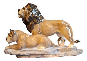 Porcelain Lion Couple Sculpture by Fritz Heidenreich for Rosenthal, 1970s
