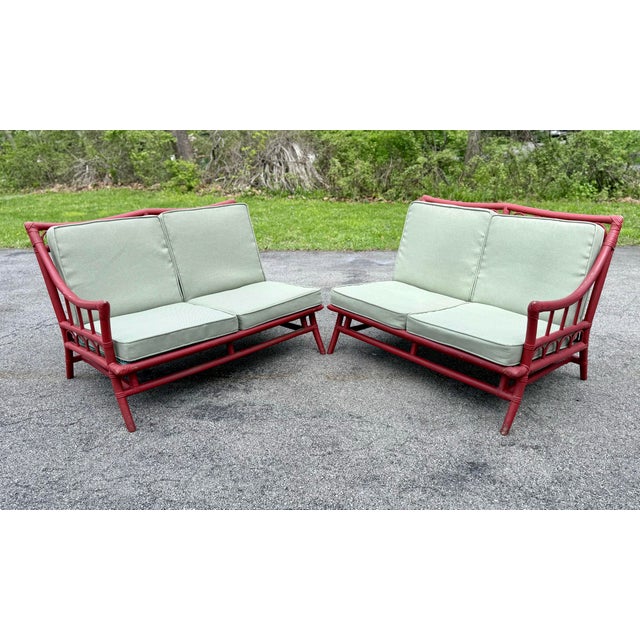 1950’s Ficks Reed / McGuire Style 2-Piece Sectional Sofa in Red For Sale In New York - Image 6 of 12