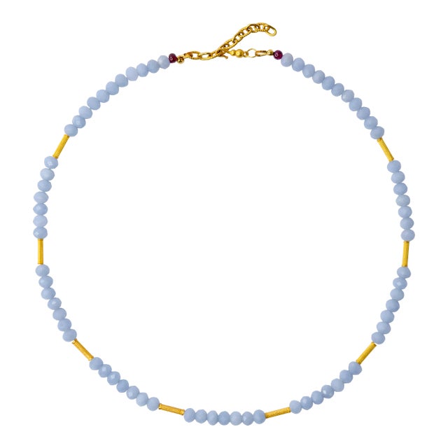 Blue Angelite Lyra Necklace For Sale