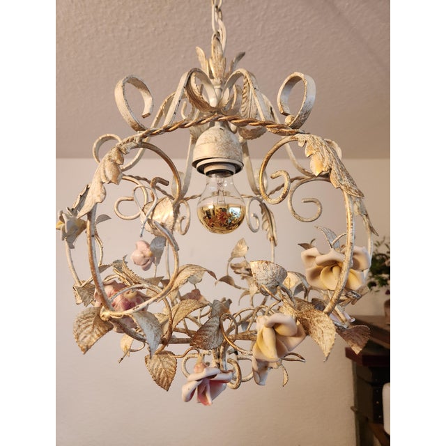 Vintage Hand-Forged Toleware Pendant Lamp, 1950s For Sale - Image 9 of 18