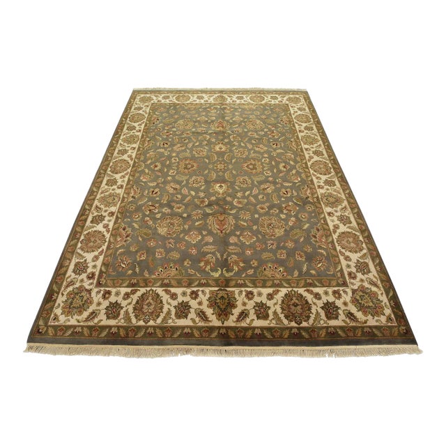 Agra Rug 9’1” X 11’9” Gray Wool Traditional Hand-Knotted Oriental Carpet For Sale