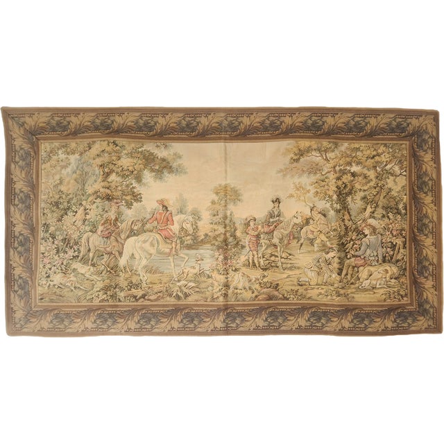 Rococo German Tapestry with Hunting Landscape Scene, 1970s For Sale - Image 3 of 18