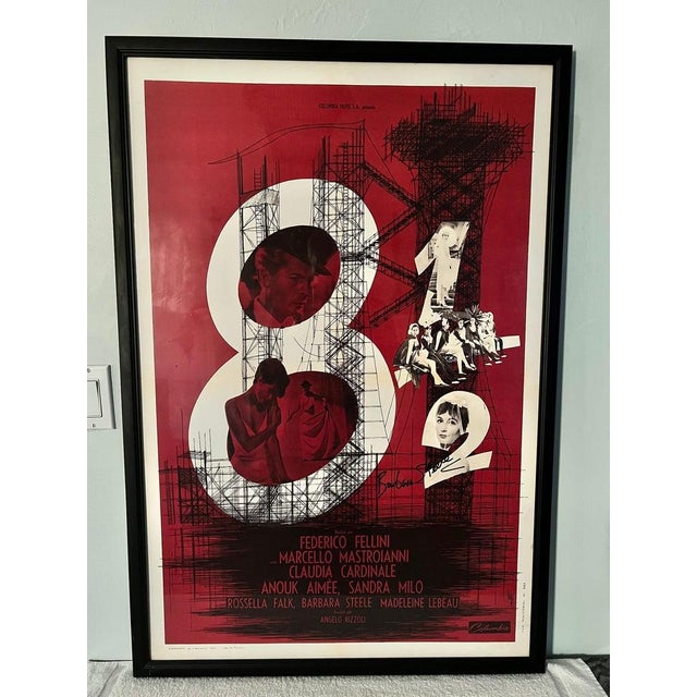 Mid 20th Century Frederico Fellini's 8 1/2 Movie Poster Signed by Barbara Steele For Sale - Image 10 of 11